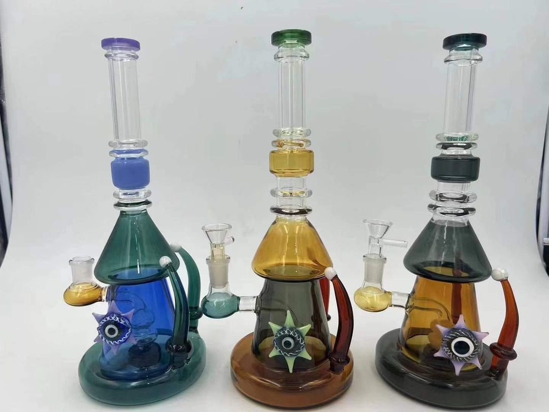 10" Glass Water Pipes Beaker Downstem Dab Oil Rig With 14mm Bowl Slide