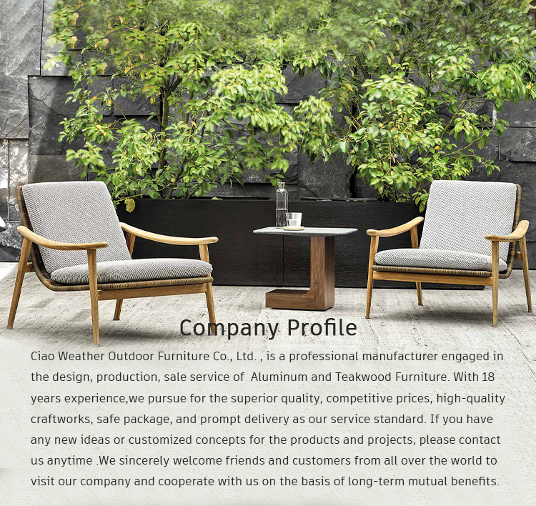 Waterproof Cushions Teak Outdoor Dining Chairs and Table for Modern Leisure Garden Furniture in Hotel