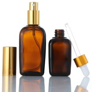 Quality Cosmetics Square Glass Bottle , Custom Emulsion Lotion Brown Glass Bottles wholesale