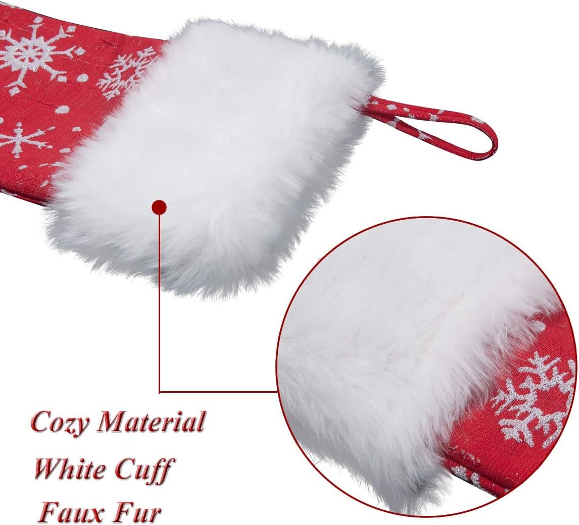 Red White Snow Pattern 21 Inches Christmas Stocking Double Layers Gift Holders Xmas Holiday Party Mantel Decoration