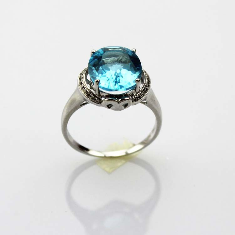 Women Jewelry 925 Silver 10mmx12mm Blue Topaz Cubic Zircon Gemstone Ring(R238)