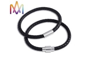 Quality 6mm Thickness Leather Engraved Magnetic Buckle Bracelet wholesale