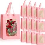 Custom Flower Gift Packaging Kraft Paper Bags With Transparent Window and Custom