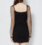Custom Clothing Factory China Women'S Sexy Polka Dot Mesh Long Sleeved Dress