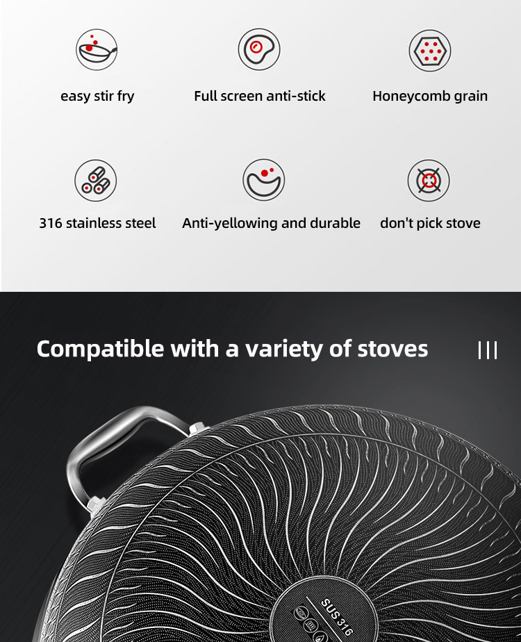 High Capacity Kitchen Wok Pan 18 / 10 Stainless Steel Non Stick
