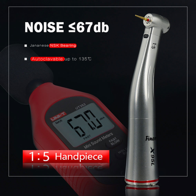 Red Ring 1/5 Increasing Contra Angle Miromotor Handpiece With Fiber Optical