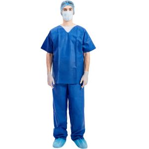 Quality Medical Disposable Scrub Suits Non Woven Fabric V Collar Short Sleeve wholesale