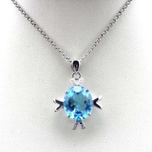 Quality Women Jewelry 10x12mm Oval Blue Topaz Cubic Zircon Pendant Necklace (E07P) wholesale