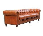Tan Faux Leather Chesterfield Sofa With Wood Legs