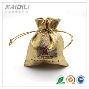 Quality Golden Satin Jewelry Pouch 7*8cm , Drawstring Jewelry Bags Button Closure wholesale
