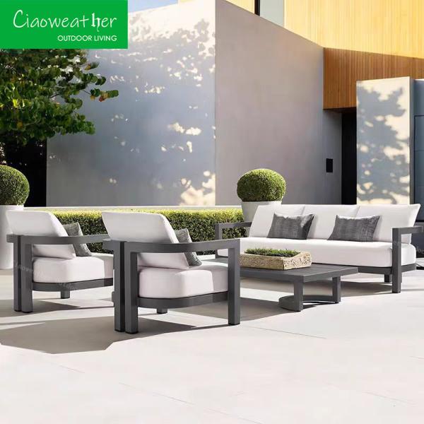 Waterproof Fabrics Solid Teak Wood Garden Sofa for Customized Color in Modern