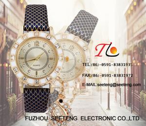 Quality snakeskin texture PU leather band and golden diamond inset case with a hanging drop for ladies watches wholesale