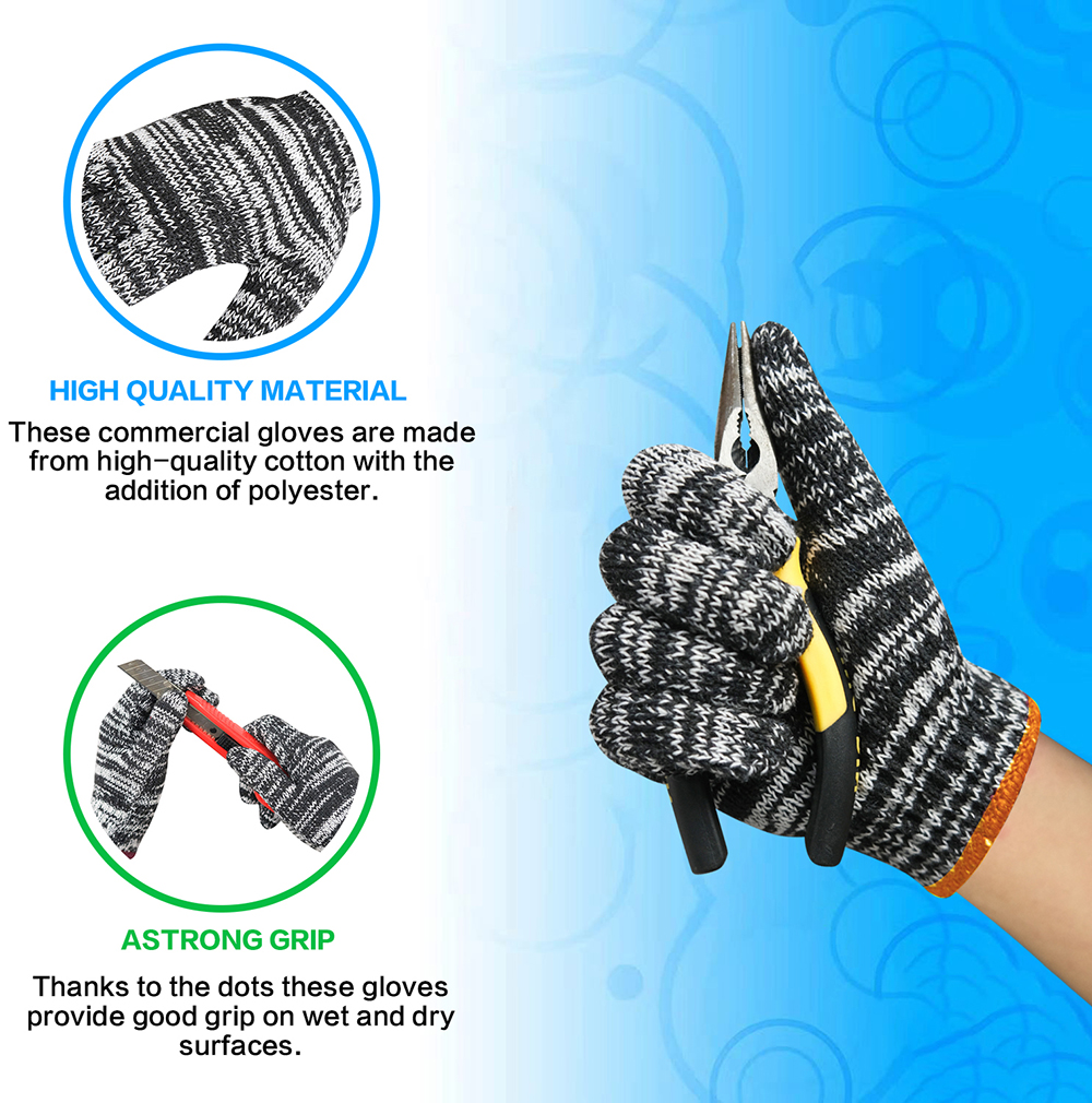 Hard-Wearing Deep White Cotton Hand Safety Knitted Work Gloves with Customized Weight
