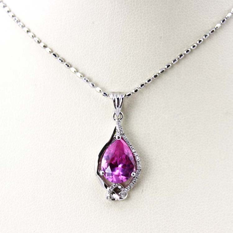 Women Jewelry 925 Silver 8mmx10mm Pear Pink Cubic Zircon Pendant(PSJ0424)