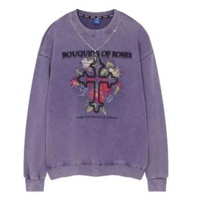 Quality Small Quantity Clothing Manufacturer Men'S Necklace Long Sleeve French Terry Sweatshirt With Vintage Wash wholesale