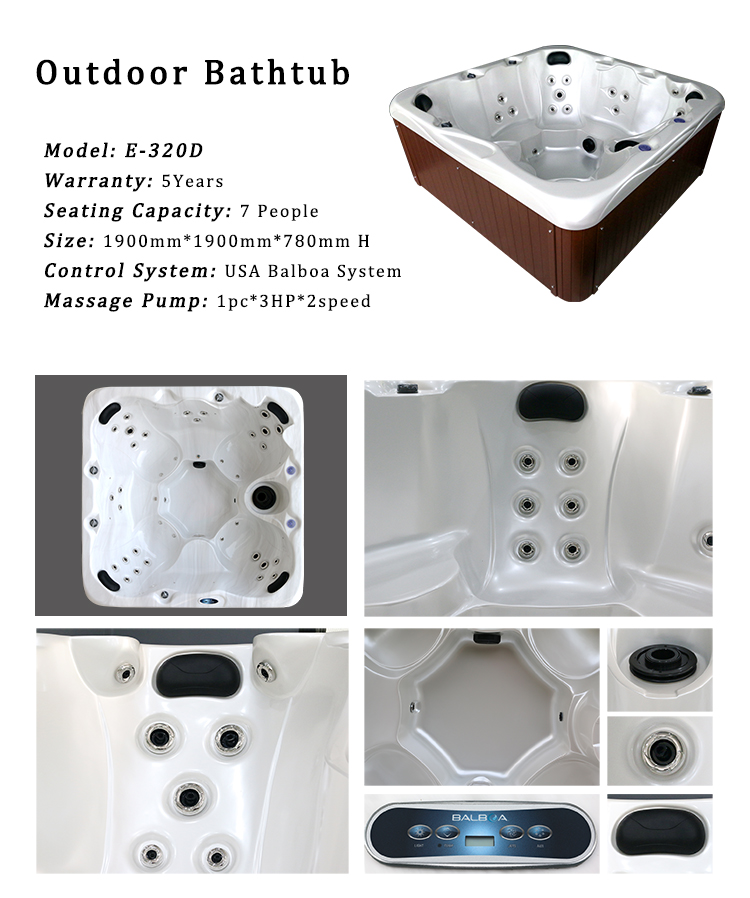 Multi Function Led Light Acrylic Spa Massage Hot Tub Outdoor Spa For 7 People