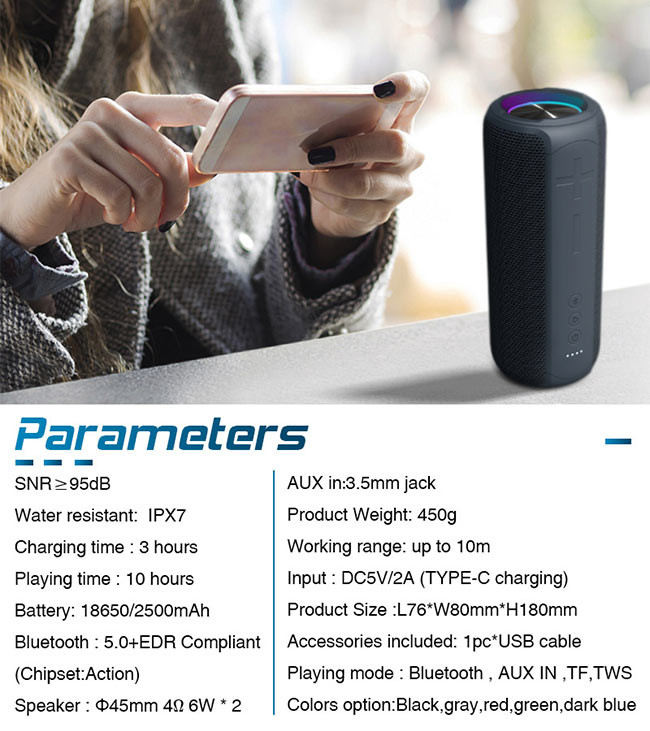 Wireless Bluetooth Speaker 3 Hours Charging Time Waterproof IPX7