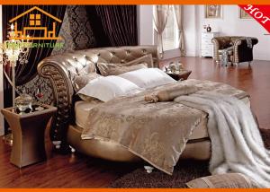 Quality Glossy royal luxury french style round leather bedroom furniture set wholesale