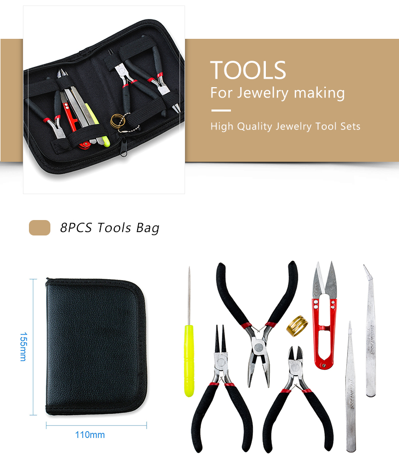 8pcs Jewelry Making Tool Kits Handmade Pliers Set With Scissor Tweezers