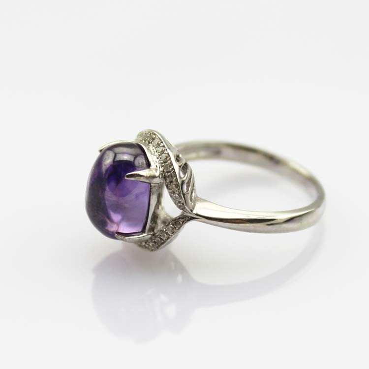 Women Jewelry 925 Silver Ring with Oval Dome Amethyst Cubic Zircon (R195)