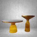 Luxury Living Room Furniture Gold Brass Black Temper Glass Top Bell Side Coffee