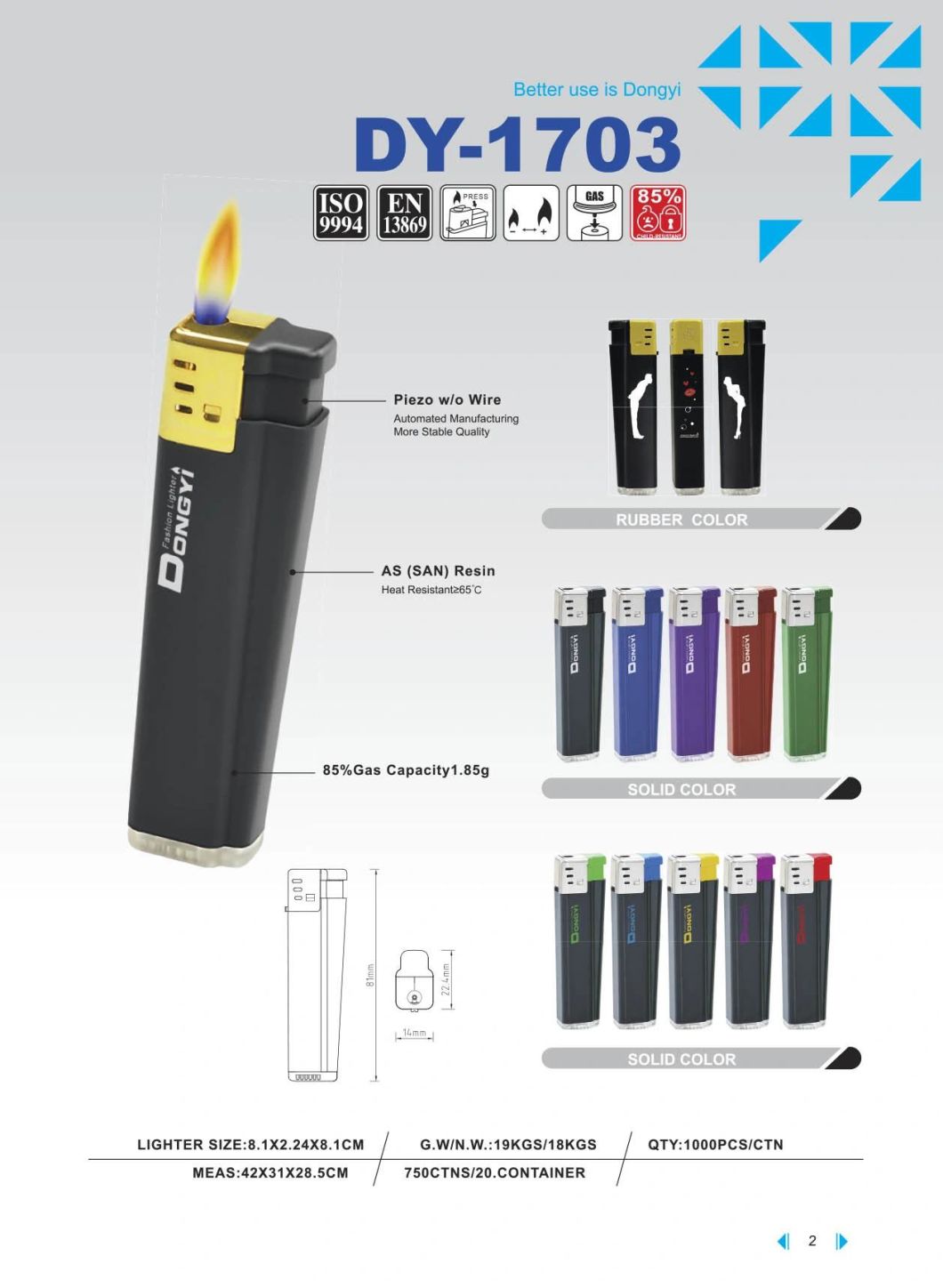Dy-1703 Manufacture Europe Market Five Colors Unique Plastic Lighter with Disposable &Refillable