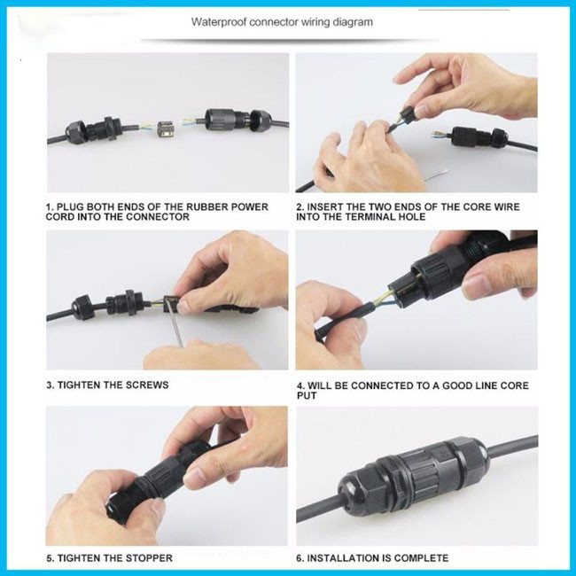 Black Pool Light Accessories 8-9mm Wire Diameter 2×1.5mm² 2 Wires Connector