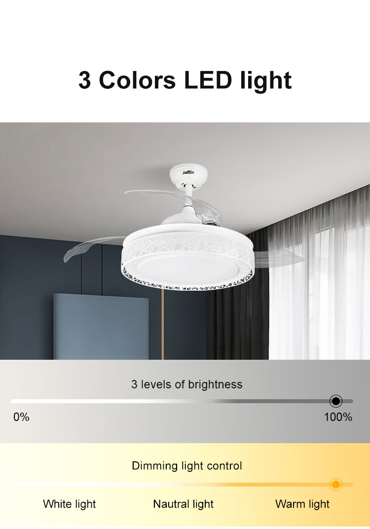 Home Decorative Ceiling Fan with Retractable Blades and Remote Control 42" Blade Size