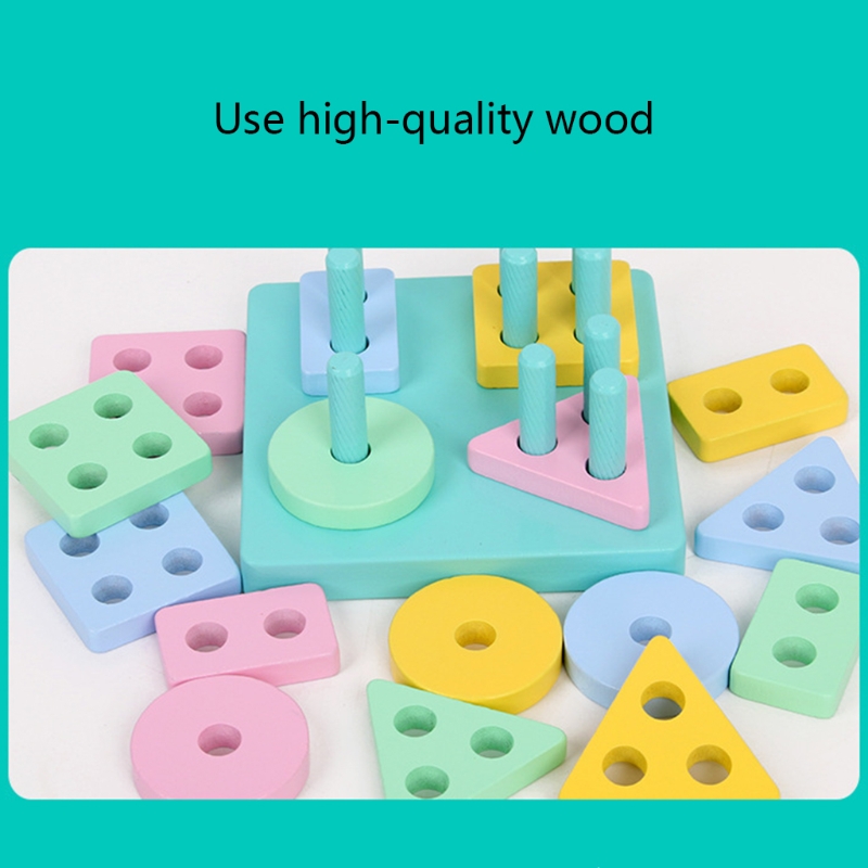 Puzzle Wooden Stacking Blocks Baby Shape Sorting Developmental Tumble Tower