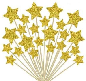Quality Glitter Weddings Birthdays Parties Gold Star Cupcake Toppers wholesale