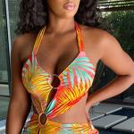 Printed Hollow Women's Beachwear Dresses , Beach Swimming Dress For Ladies