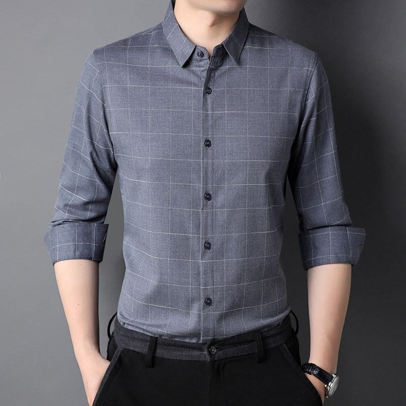 Polyester Fiber Viscose Custom Logo Men's Shirts Long Sleeve Shirt Casual with Lining