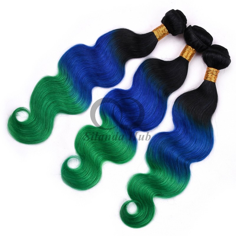 #T1B/Blue/Green Body Wave Remy Human Hair Bundles Sew In Weave Bundles Brazilian Bundle Deals