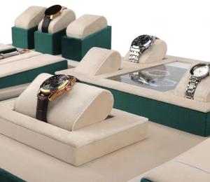 Quality Contrast Color Green Cream Velvet Watch Tray With Roll Pillow wholesale