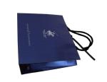 Navy Recycle Paper Cotton Twist Handle Ribbon Cloure Logo Stamped Paper Carrier