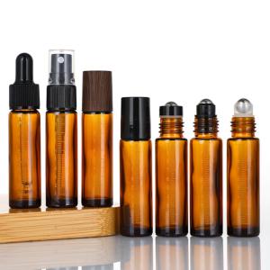 Quality Stainless Steel Essential Oil Glass Roller Bottles 10 Ml Amber Screen Printing wholesale