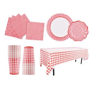 Quality Girls Baby Shower Disposable Party Supplies Red Gingham Praty Tableware wholesale