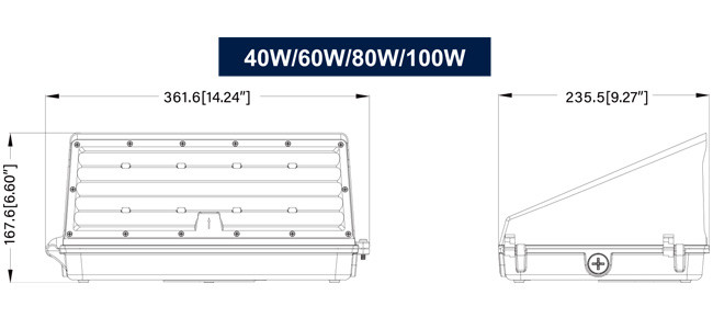Warehouse Full Cutoff Wall Pack 60W 80W 100W 3CCT Outdoor Waterproof IP65