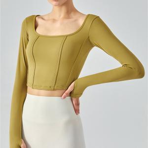 Quality Fishbone Square Neck Ladies Yoga Tops Nude Slim Customized Logo wholesale