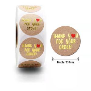 Quality 25mm Hot Foil Self Adhesive Round Labels Thank You Printable Stickers Roll For your Business Order wholesale