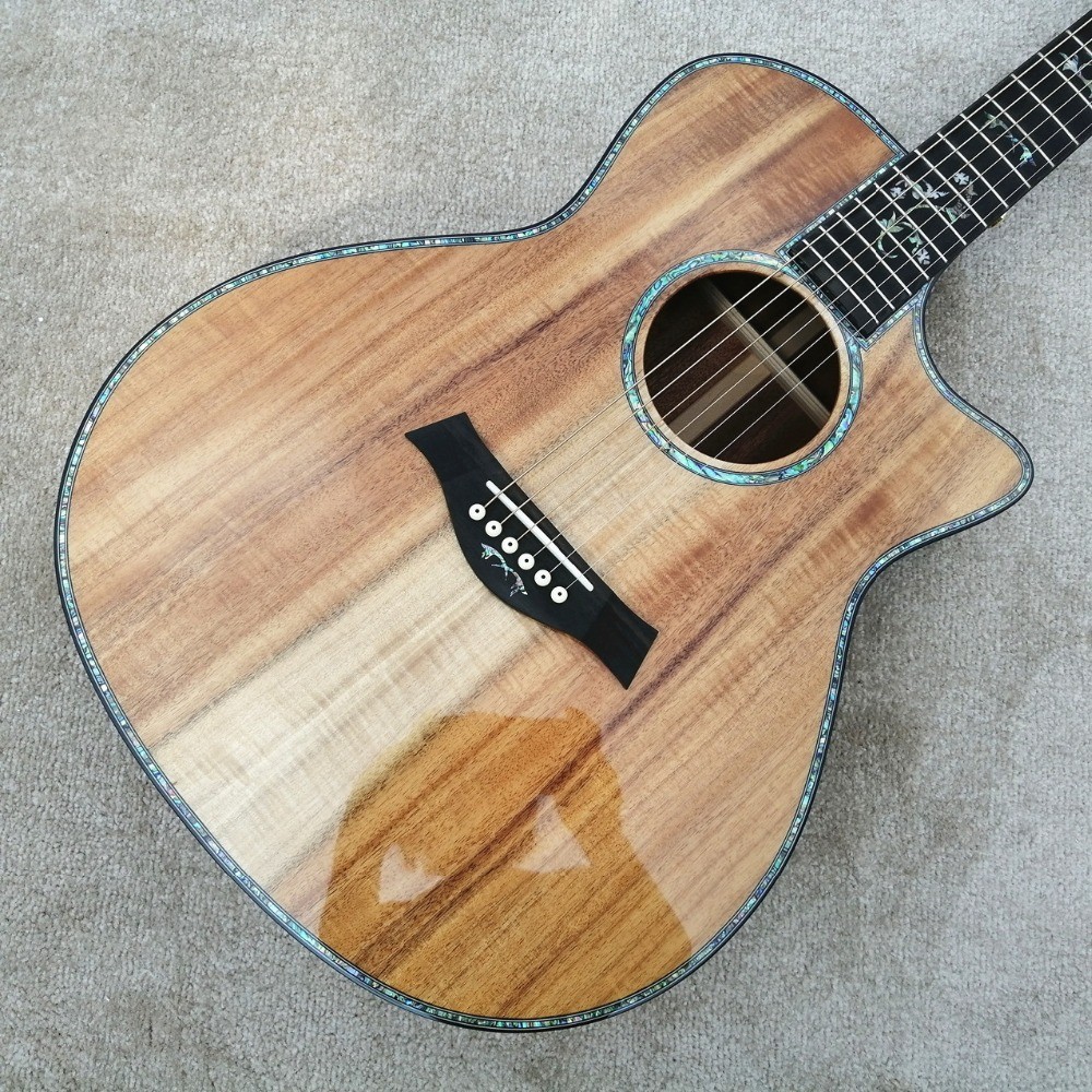 2019 Real Photos, acoustic guitar,Real Abalone Inlay,Solid Koa wood Cutaway electric guitar, Free shipping