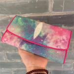 Authentic True Stingray Skin Female Long Trifold Wallet Genuine Leather Lady
