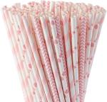 146 6mm Chevron Pink And White Striped Biodegradable Paper Straws For Celebratio
