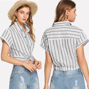 Quality 2019 Fashion women stripe design blouse with shirt collar wholesale