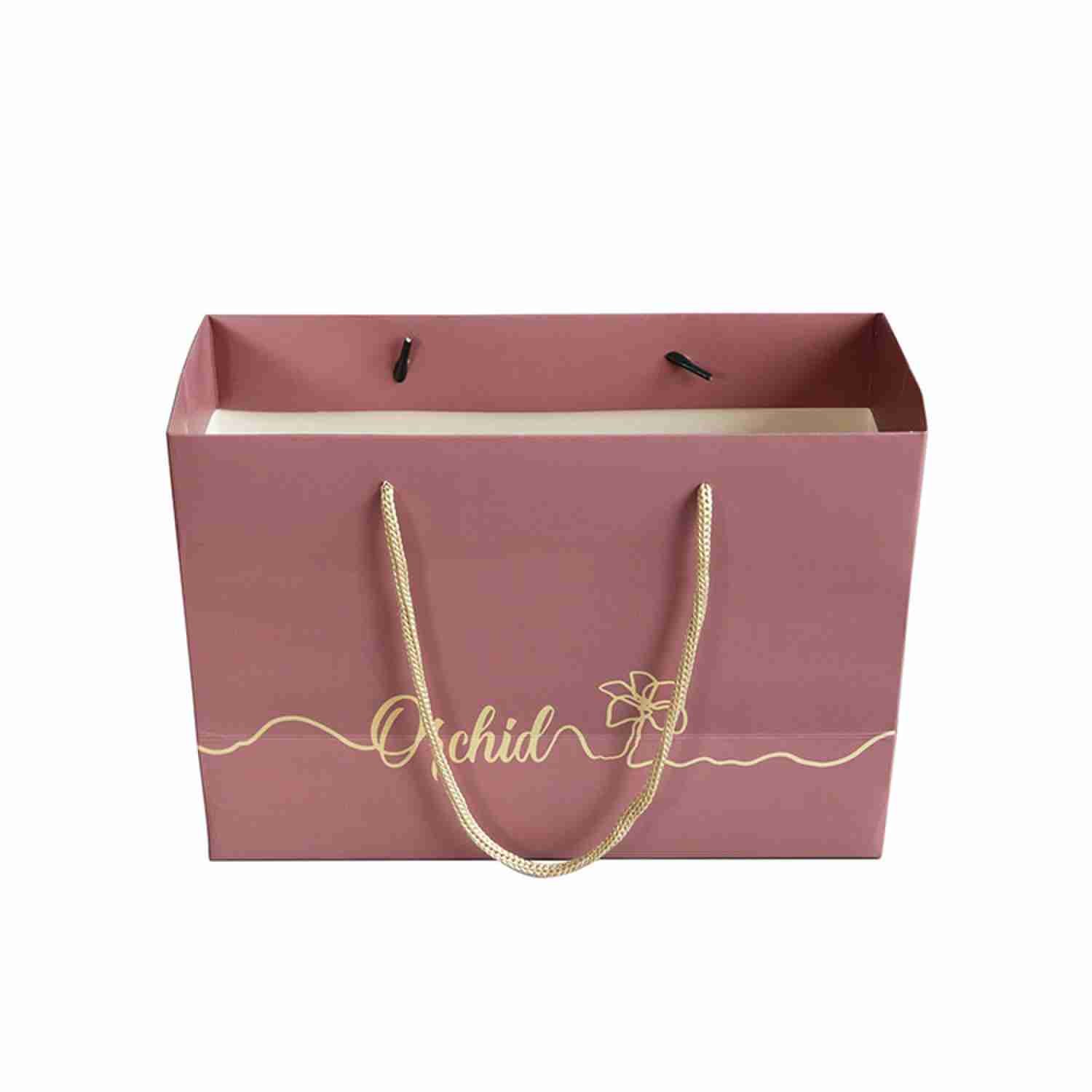 Matte Laminated Pink Shopping Printed Paper Gift Bags Custom Logo With Ribbon Handle