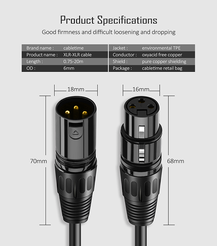 OEM HiFi Microfono Microphone 3 PIN XLR Connector Audio Jack Male To XLR Female DMX Cable