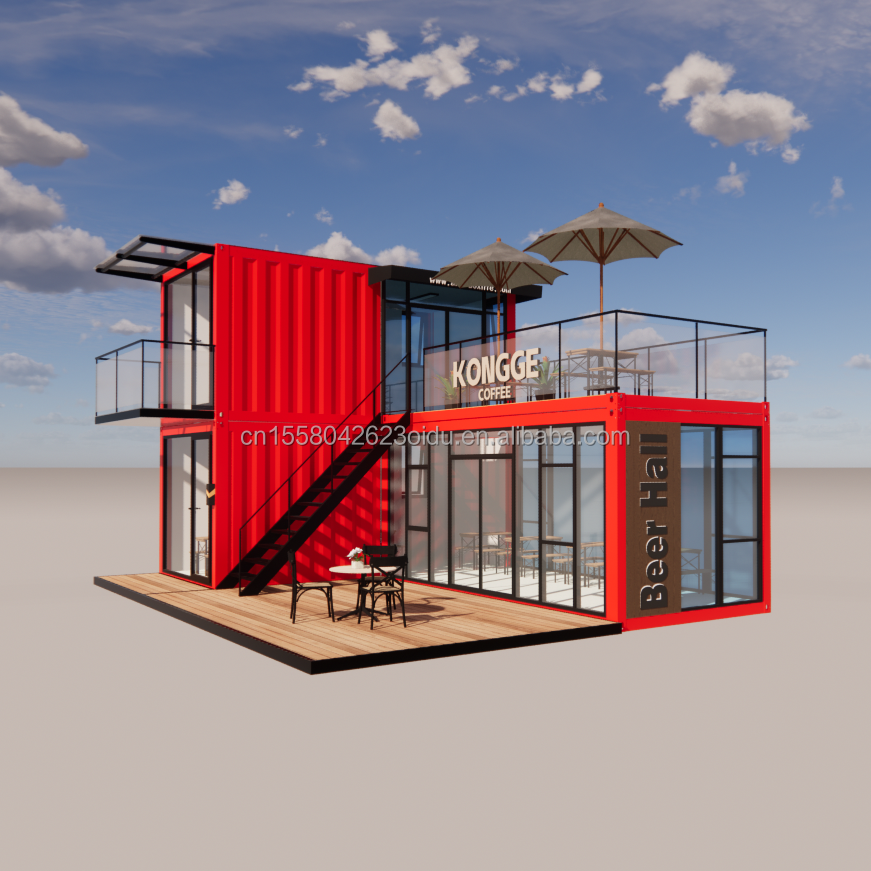 Aluminum Alloy Windows Luxury Commercial Prefab Construction House with Wall 50/75/100mm Wave Sandwich Panel