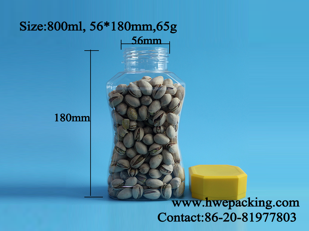 Clear 800ml Powder Beans Plastic Packaging Jar 180mm Height