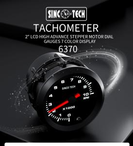 Quality 6370 Sensor 52mm Digital Tachometer Gauge 7 Color Stepper Motor Gauges wholesale