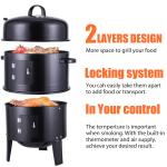 Thermometer Equipped 3-in-1 Vertical Steel Charcoal Smoker for Home Party